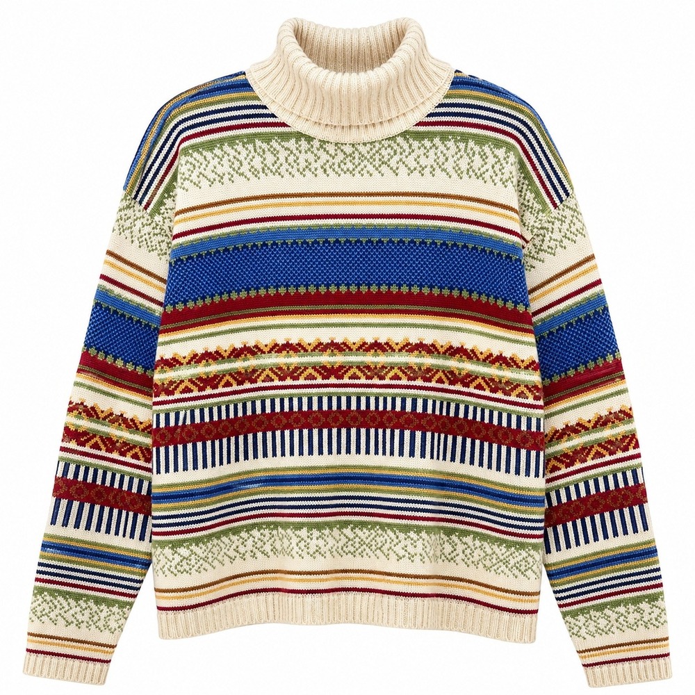 She Said Y2K Vtg Grandpacore Fair Isle Turtleneck Sweater Women Medium Cabincore